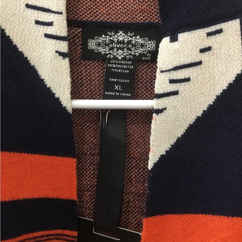 Oliver.O Orange, blue and cream Aztec Southwestern long cardigan NWT size XL - Picture 2 of 4